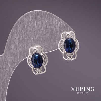 Сережки Xuping з синіми каменями 10х15мм родій