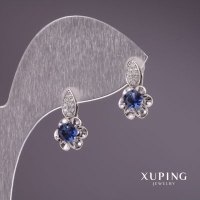 Сережки Xuping з синіми каменями 17х9мм родій