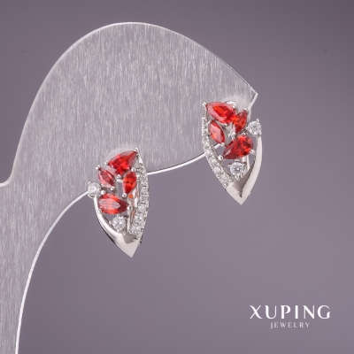 Сережки Xuping з червоними каменями 16х9мм родій