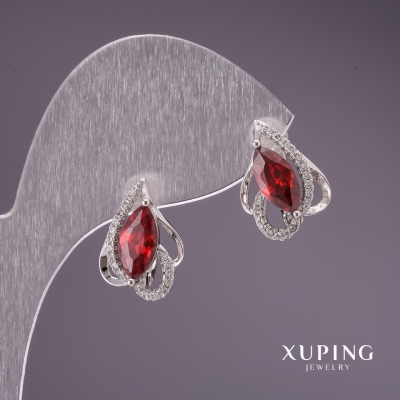 Сережки Xuping з червоними каменями 17х12мм родій