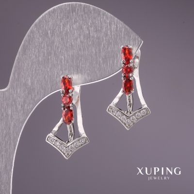 Сережки Xuping з червоними каменями 23х12мм родій