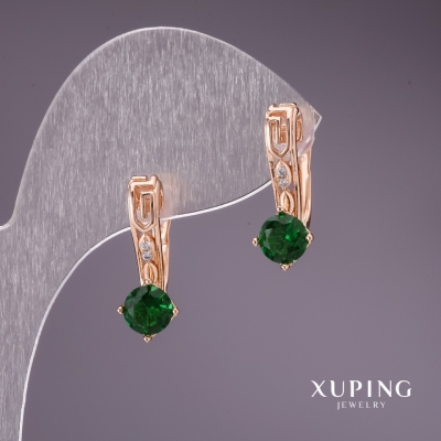 Сережки Xuping із зеленими каменями 20х7мм позолота 18к