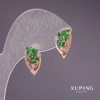 Сережки Xuping із зеленими каменями 16х9мм позолота 18к