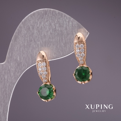 Сережки Xuping із зеленими каменями 23х9мм позолота 18к