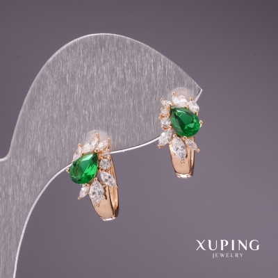 Сережки Xuping із зеленими каменями 15х9мм позолота 18к