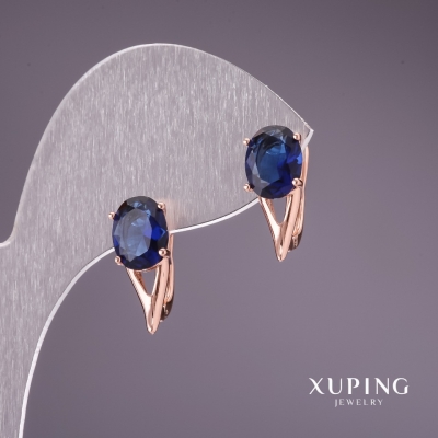 Сережки Xuping з синіми каменями 17х7мм позолота 18к