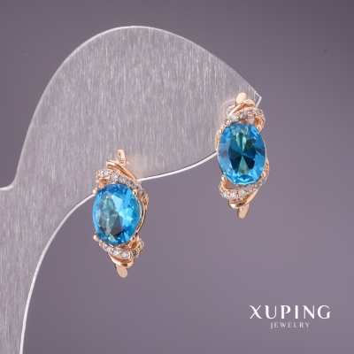 Сережки Xuping з блакитними каменями 18х8мм позолота 18к