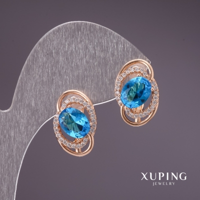 Сережки Xuping з блакитними каменями 18х12мм позолота 18к