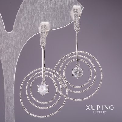 Сережки Xuping з білими каменями 45х27мм родій