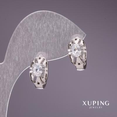 Сережки Xuping з білими каменями 8х15мм родій