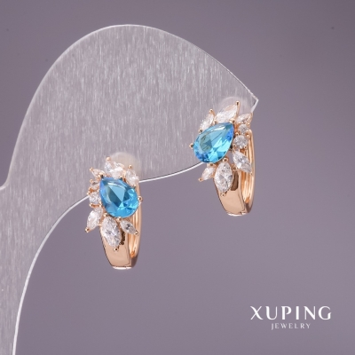 Сережки Xuping з блакитними каменями 16х7мм позолота 18к