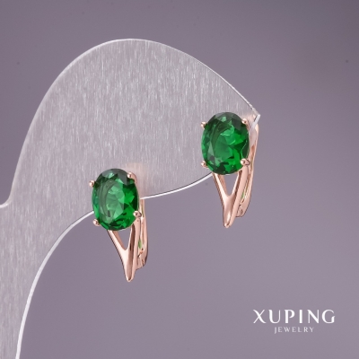 Сережки Xuping із зеленими каменями 16х7мм позолота 18к