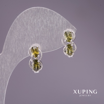 Сережки Xuping зі світло зеленими каменями 14х8мм родій