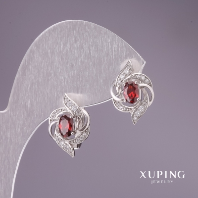 Сережки Xuping з червоними каменями 17х12мм родій