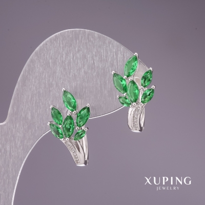 Сережки Xuping із зеленими каменями 22х12мм родій