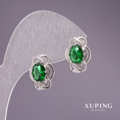 Сережки Xuping із зеленими каменями 15х12мм родій