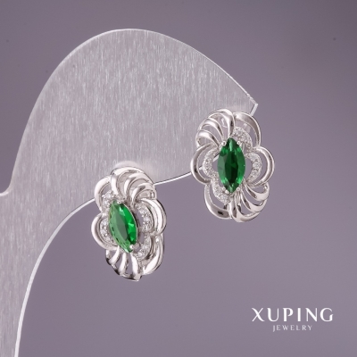 Сережки Xuping із зеленими каменями 17х12мм родій