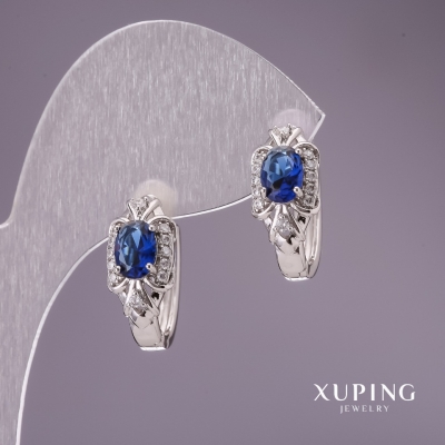 Сережки Xuping з синіми каменями 18х8мм родій