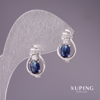 Сережки Xuping з синіми каменями 16х10мм родій