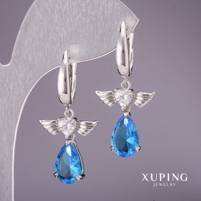 Сережки Xuping з блакитними каменями 37х17мм родій