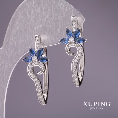 Сережки Xuping з синіми каменями 31х13мм родій