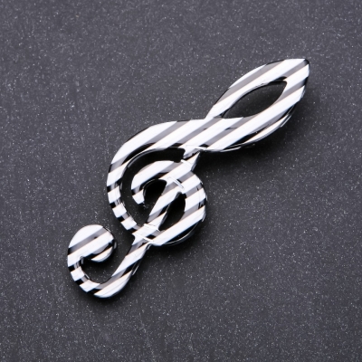 Брошка Скрипковий ключ в чорно білу смужку 25х70мм сірий метал