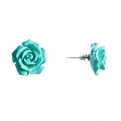 Сережки "гвоздики" "Роза міні-1,7" блакитна полімерна глина, метал-під "срібло" ?17mm
