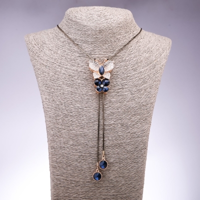 Підвіска-галстук Метелик з синіми кристалами і синіми стразами