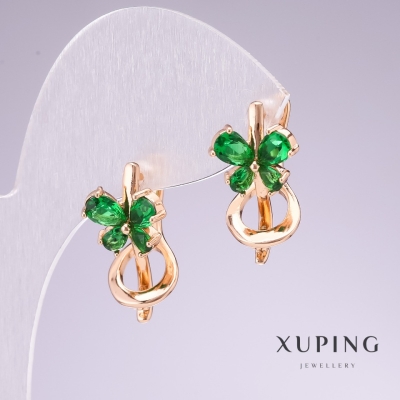 Сережки Xuping позолота 18к із зеленими каменями 20х11мм