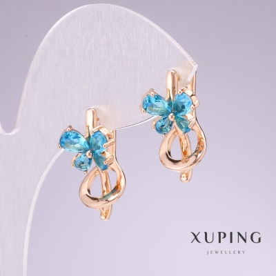 Сережки Xuping позолота 18к з блакитним камінням 20х11мм