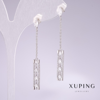 Сережки Xuping родій з білими каменями і білими стразами 50х5мм