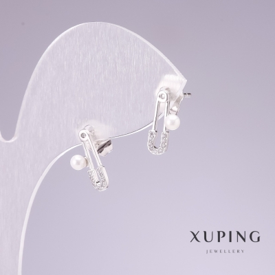 Сережки гвоздики Xuping родій Булавки з білими стразами 13х8мм