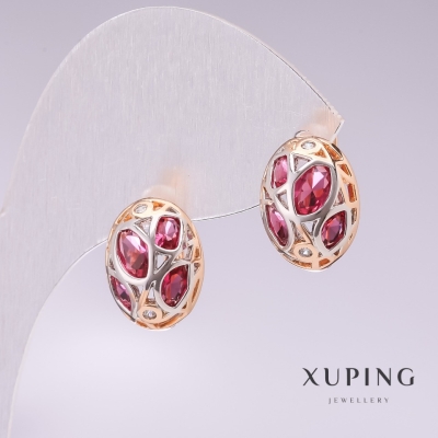 Сережки Xuping позолота 18к, родій з каменем колір рожевий 14х11мм
