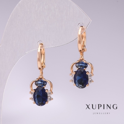 Сережки Xuping Павучки позолота 18к з синіми каменями та білими стразами 25х10мм