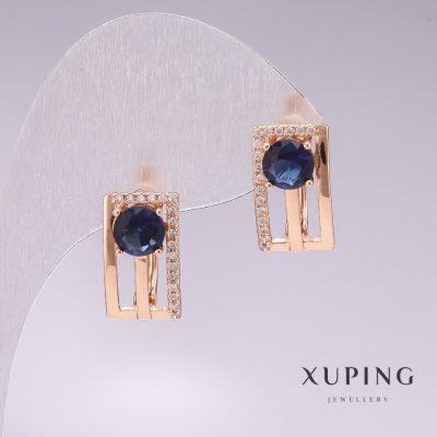 Сережки Xuping позолота 18к з синіми каменями та білими стразами 16х9мм
