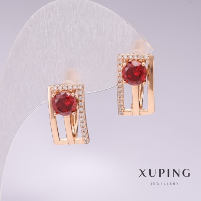 Сережки Xuping позолота 18к з каменем колір червоний та білими стразами 16х9мм