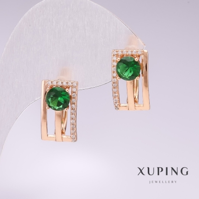 Сережки Xuping позолота 18к із зеленими каменями та білими стразами 16х9мм