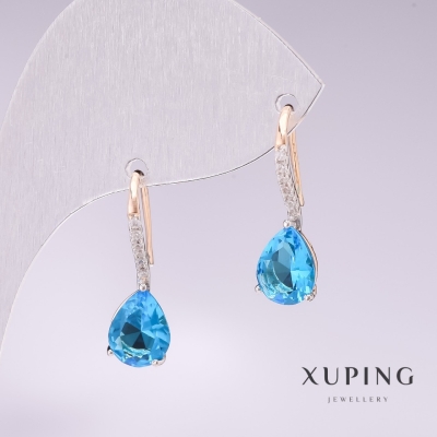 Сережки Xuping позолота 18к, родій з блакитними каменями та білими стразами 21х7мм