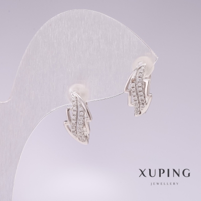 Сережки Xuping родій з білими стразами 15х8мм