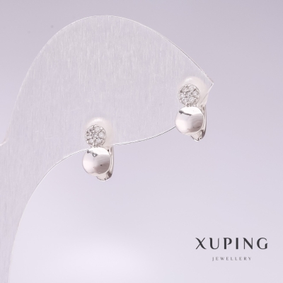 Сережки Xuping родій з білими стразами 10х5мм