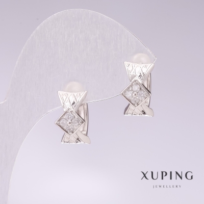 Сережки Xuping родій з білими стразами 7х12мм