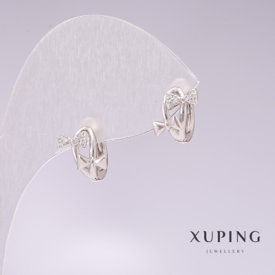 Сережки Xuping родій з білими стразами 8х10мм