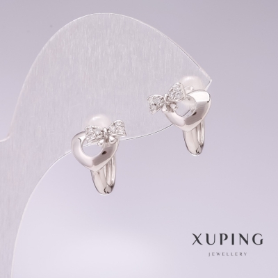 Сережки Xuping родій з білими стразами 11х17мм
