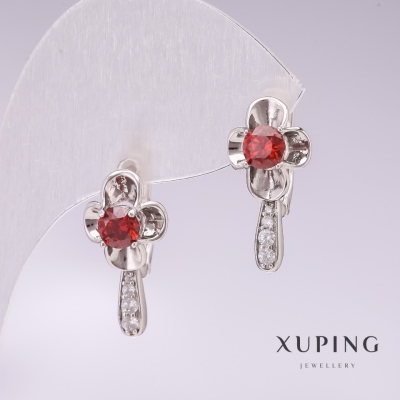 Сережки Xuping родій з червоними каменями і білими стразами 20х10мм