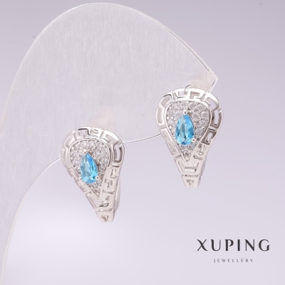 Сережки Xuping родій з блакитними каменями і білими стразами 11х17мм
