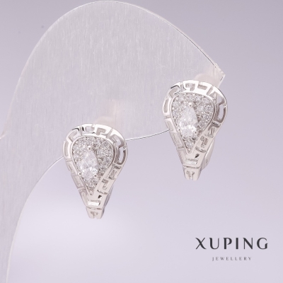 Сережки Xuping родій з білими каменями і білими стразами 11х17мм