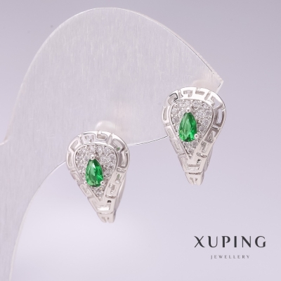 Сережки Xuping родій із зеленими каменями і білими стразами 11х17мм