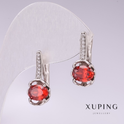Сережки Xuping родій з червоними каменями і білими стразами 20х10мм