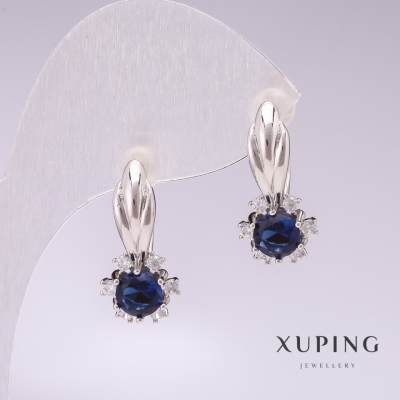 Сережки Xuping родій з синіми каменями 21х10мм