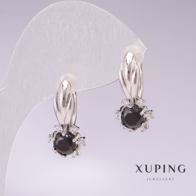 Сережки Xuping родій з чорними каменями 21х10мм